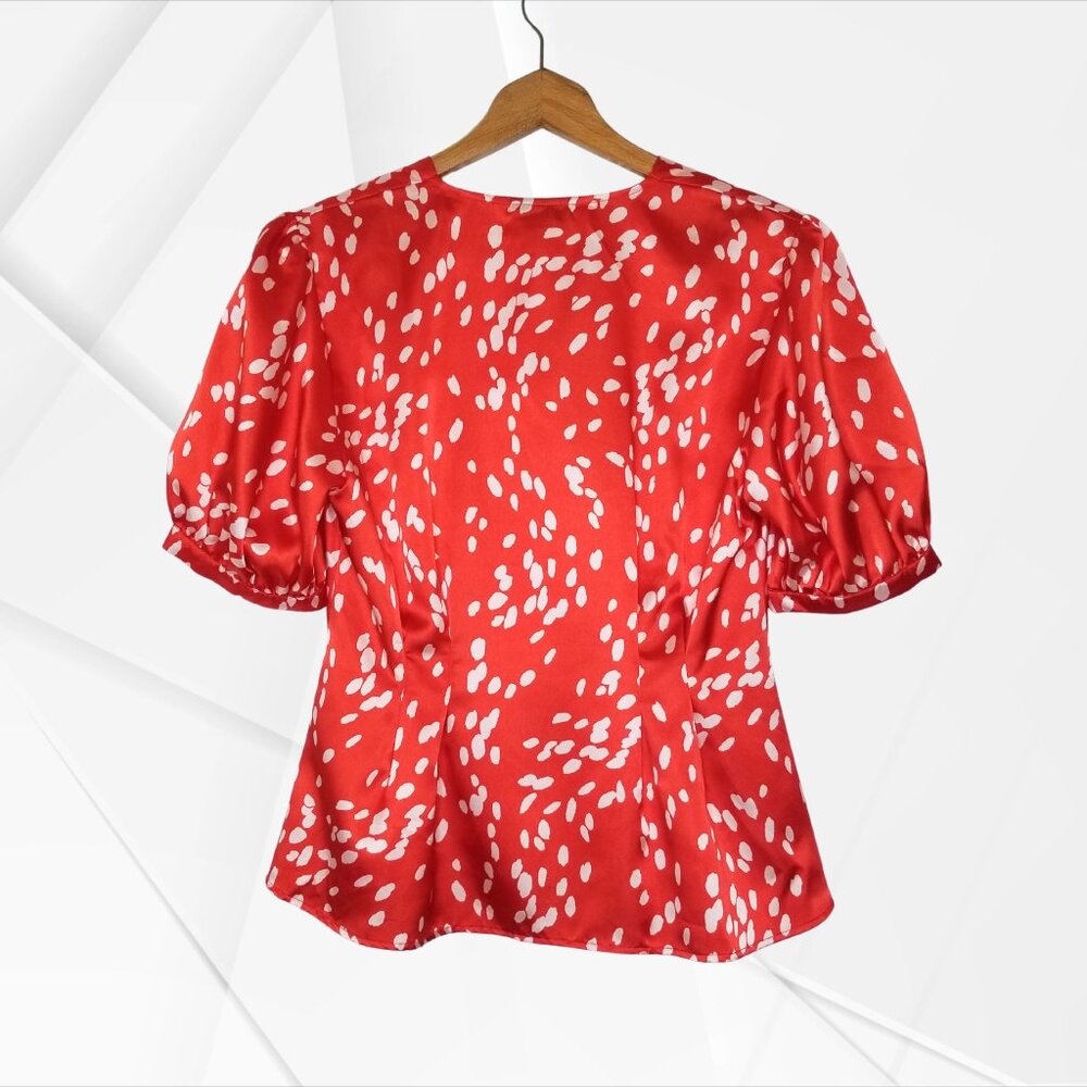 NWT Topshop Red & White Dalmatian Satin Blouse, Size 8 - Picture 2 of 4